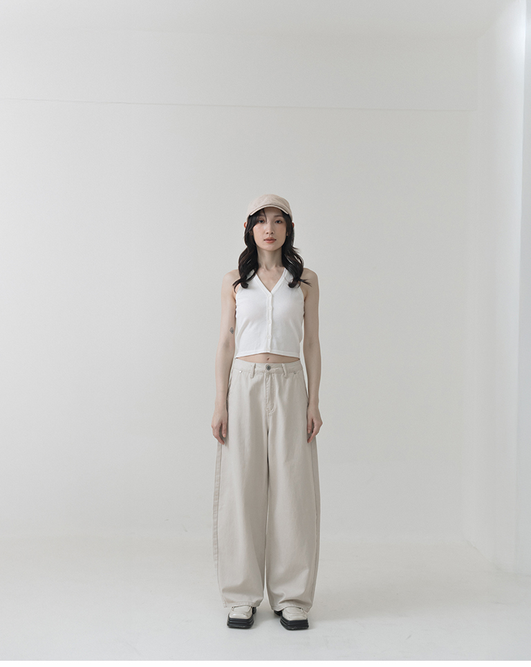 Casual Washed Cocoon Twill Trousers - Apricot S/M/L【04102059】in stock+pre-order