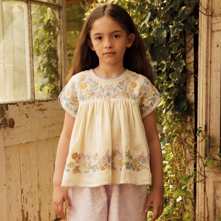 Apolina 撞色民族風刺繡上衣 STEVIE BLOUSE - CREAM