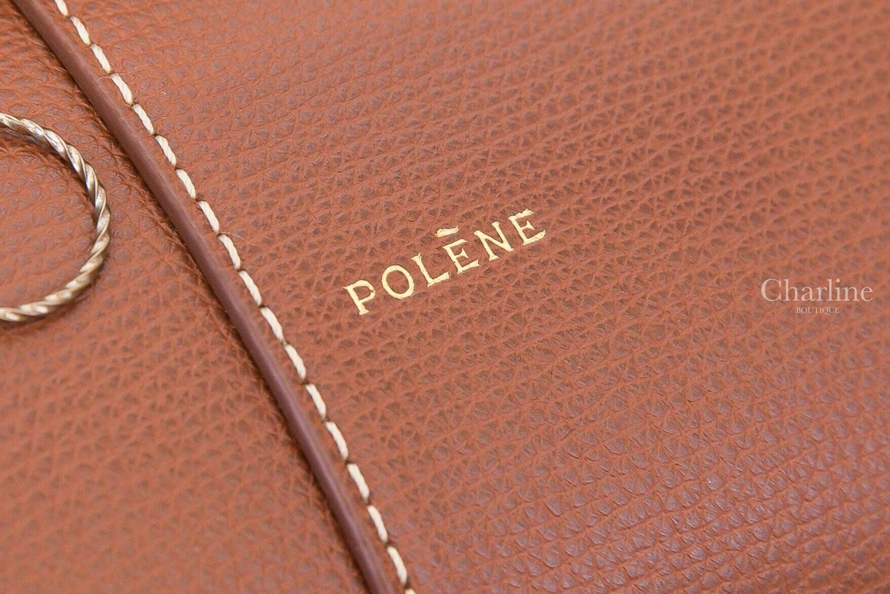 Polène Cyme Mini 白蘭地棕色迷你金字側邊磁吸抓皺紋理小牛皮手提肩背包