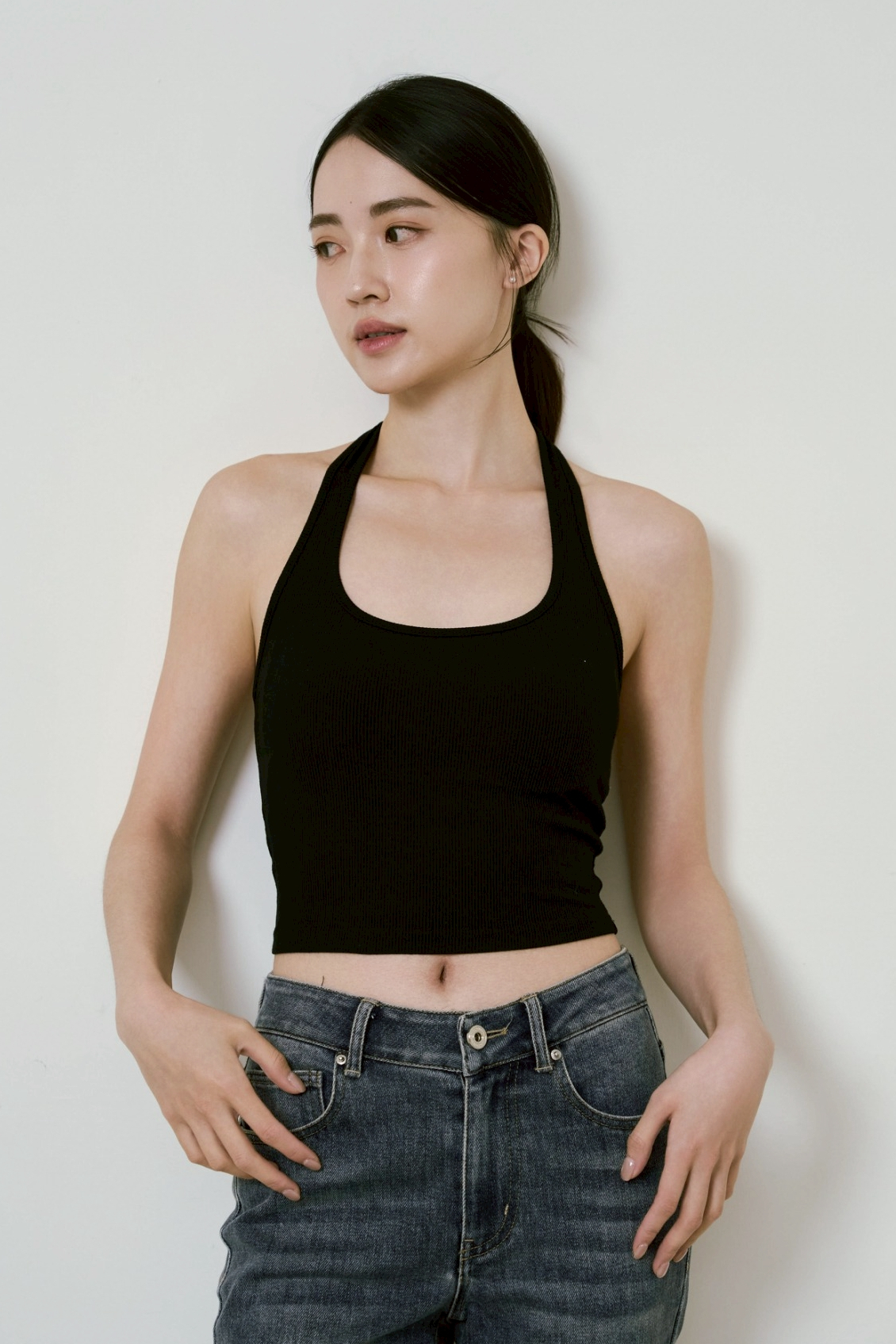 Gmade/U領繞頸遮副乳露背Bra Top-黑【預購】