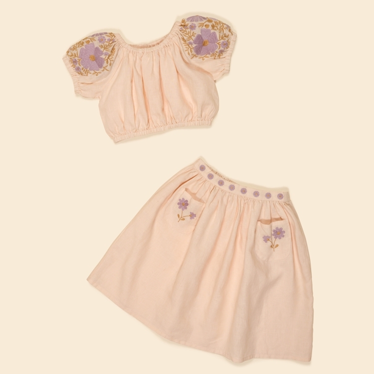 Apolina 肩膀刺繡泡泡袖上衣短裙套裝 VELMA SKIRT SET - BLUSH