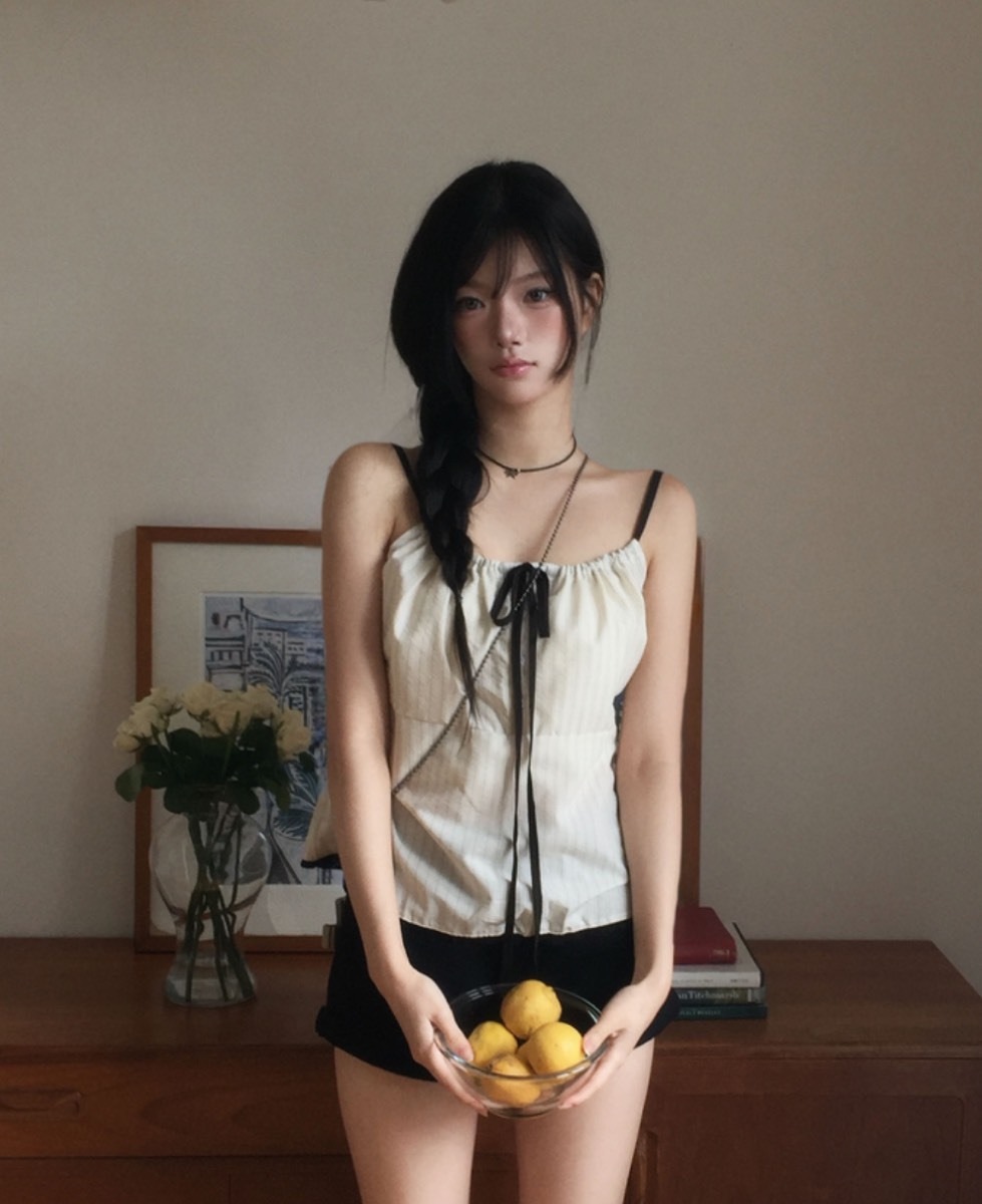條紋蝴蝶結小背心 小可愛 背心 無袖上衣
