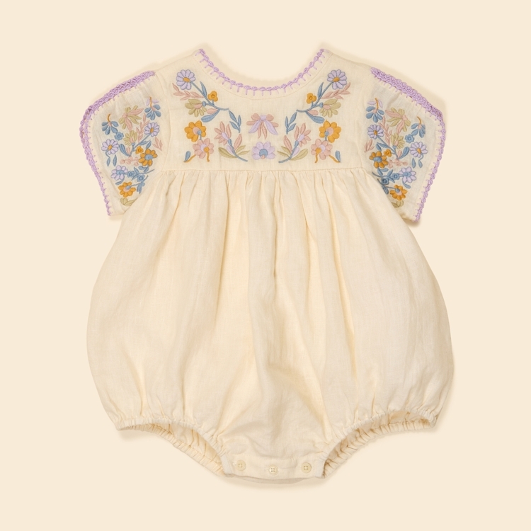 Apolina 繽紛小花刺繡包屁衣 BABY STEVIE BUBBLE - CREAM
