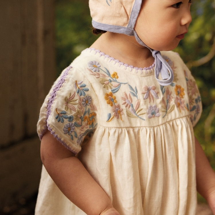 Apolina 繽紛小花刺繡包屁衣BABY STEVIE BUBBLE - CREAM-CARA No.9