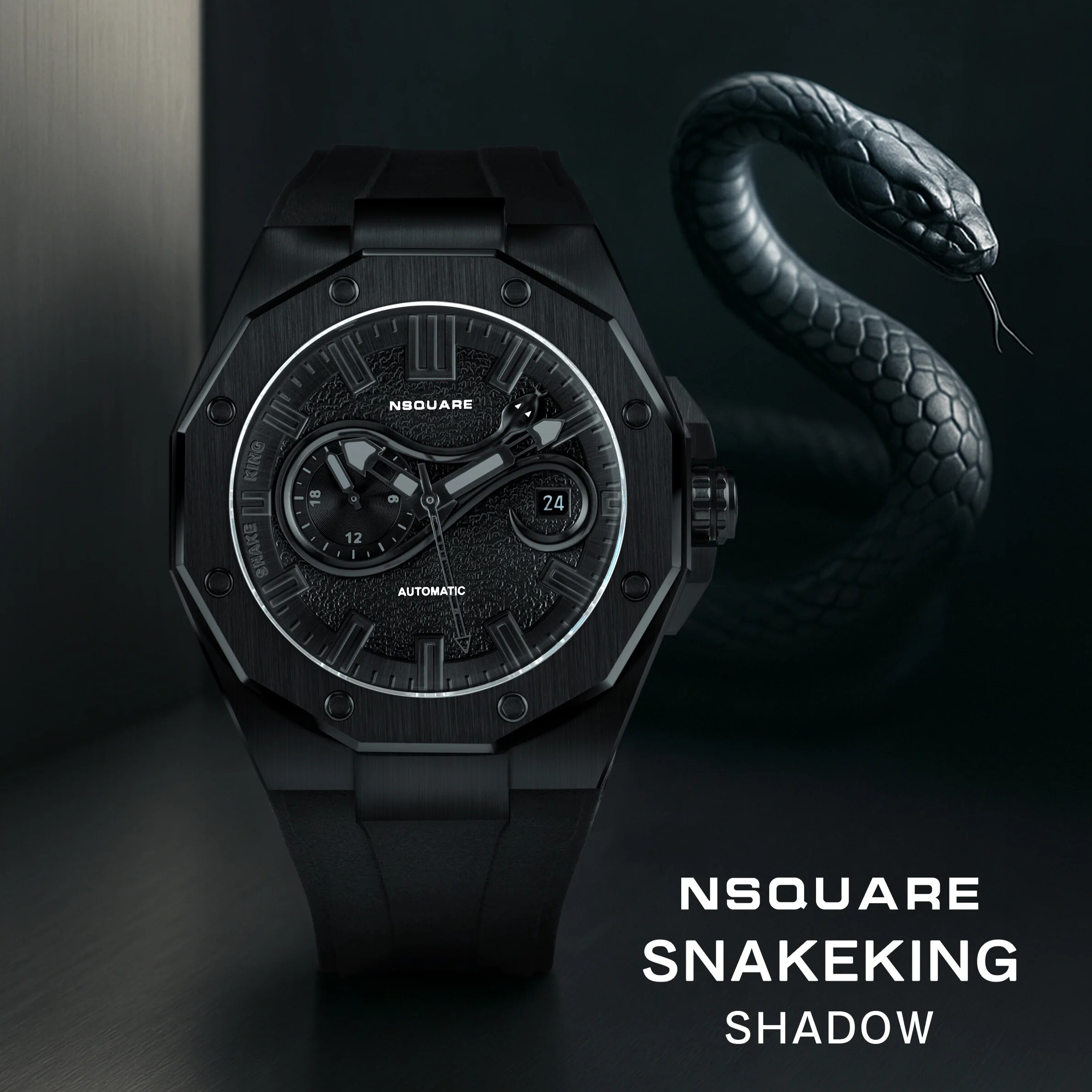 【NSQUARE】SNAKE KING 蛇王系列  限量版 尊爵 蛇形 日期顯示 夜光 橡膠 機械錶 G0573-N28.4