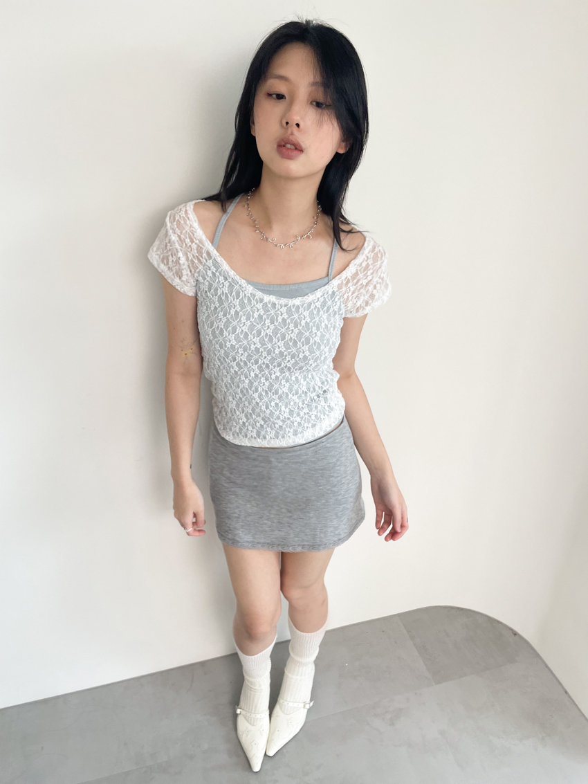 lace top & rib strap cami set