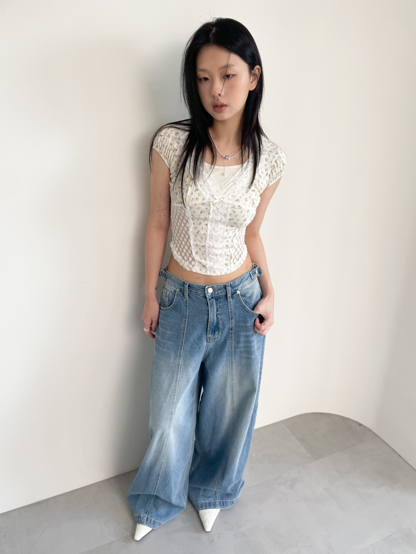 lace floral layered halter top with sheer waist