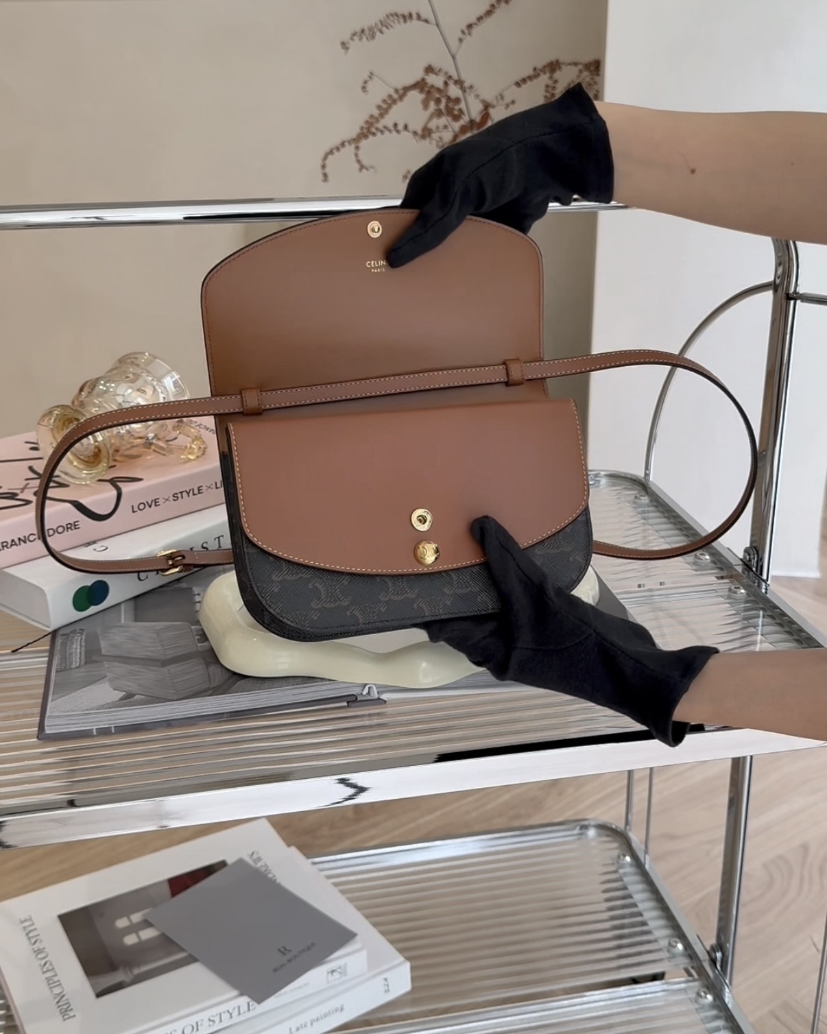 CELINE｜凱旋門 DUO WOC 信封包 深老花