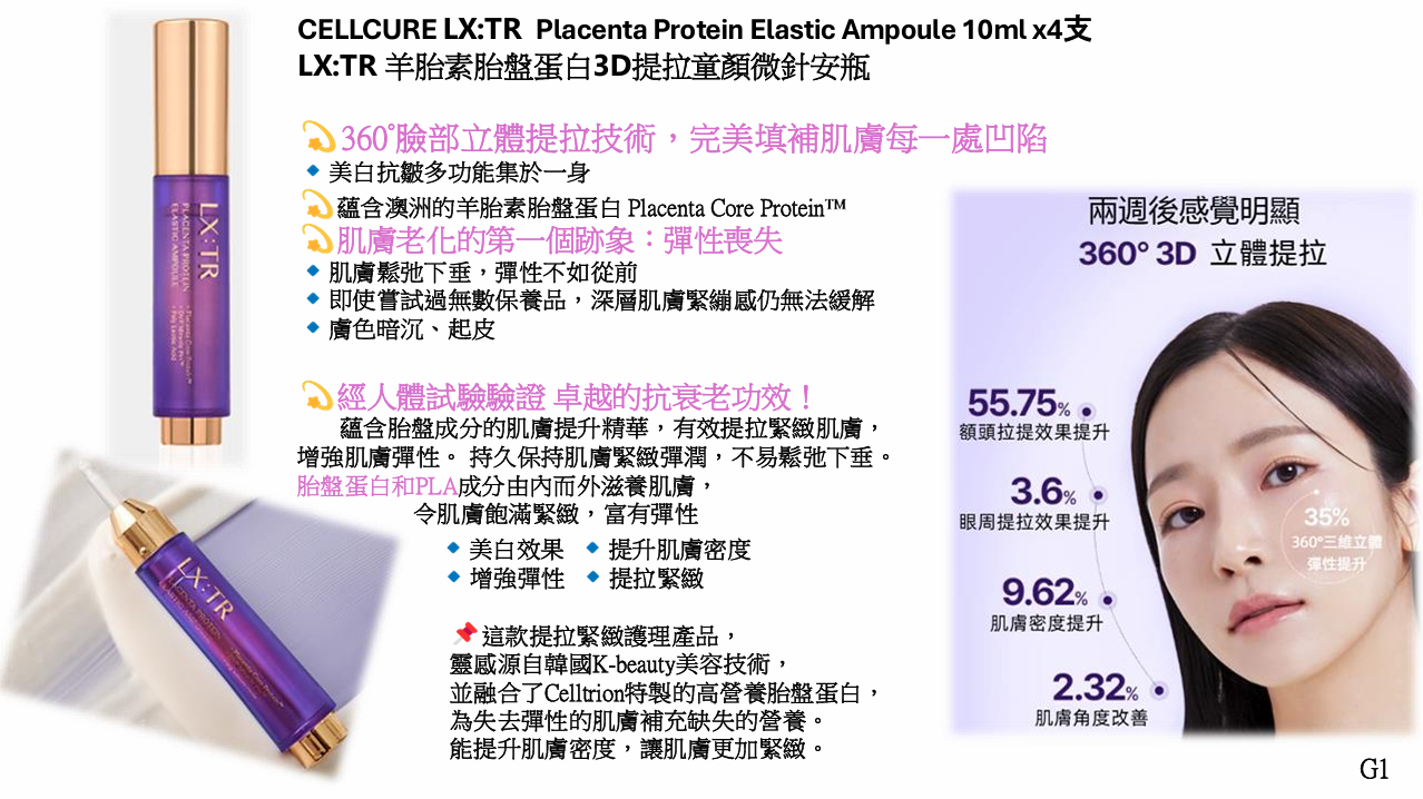 (M) LX:TR 羊胎素胎盤蛋白3D提拉童顏微針安瓶 10mlx4支  (第2件$679 )- CELLCURE #1706CC