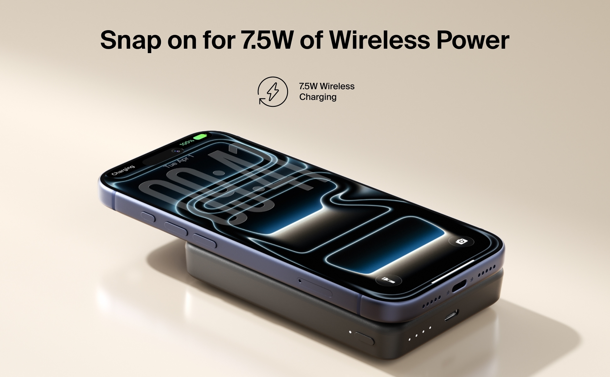 Belkin BoostCharge Slim Magnetic Power Bank 10K charging an iPhone wirelessly and two other devices via USB-C ports simultane