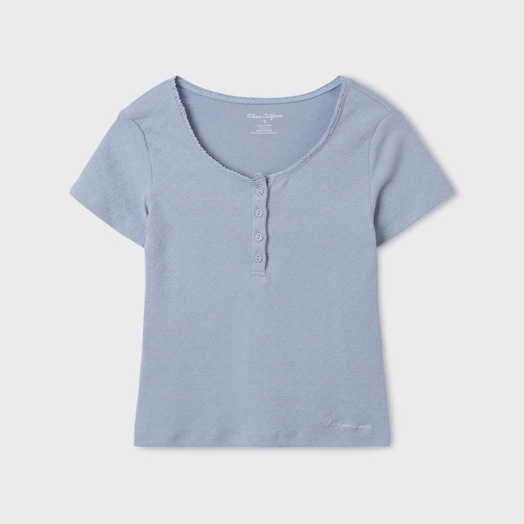 WHO A U - Eyelet Henry Neck T-shirt *2色* (WHRAF2561F)