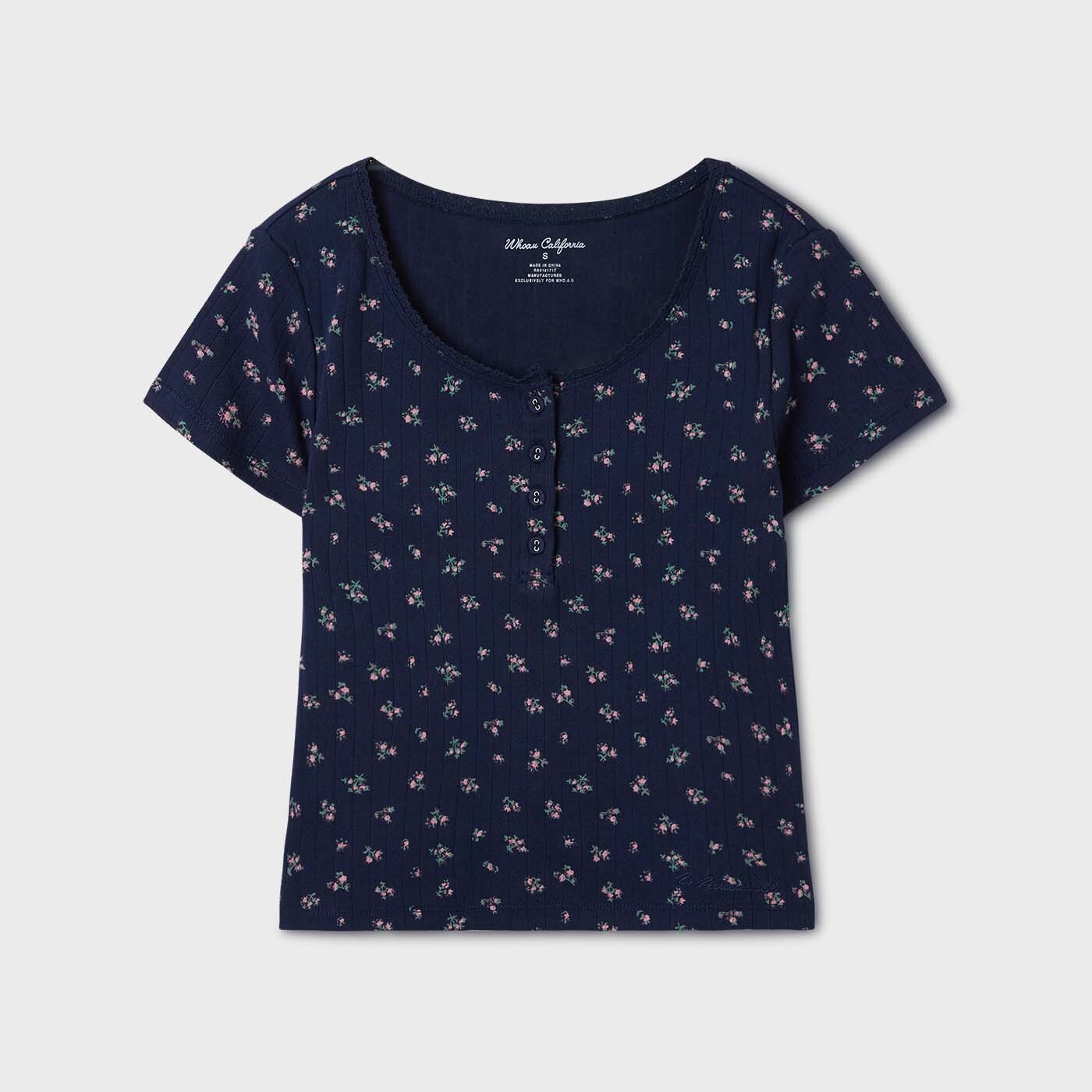 WHO A U - Eyelet Henry Neck T-shirt *2色* (WHRAF2561F)