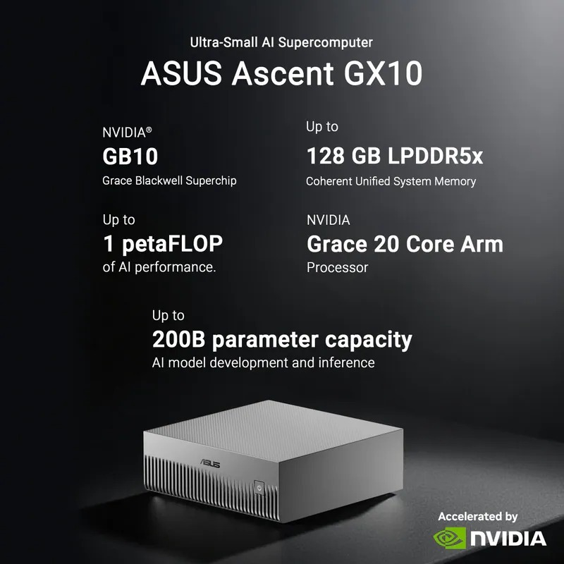 【接受訂購】ASUS Ascent GX10 AI超級運算桌面電腦｜Compact高效能AI工作站