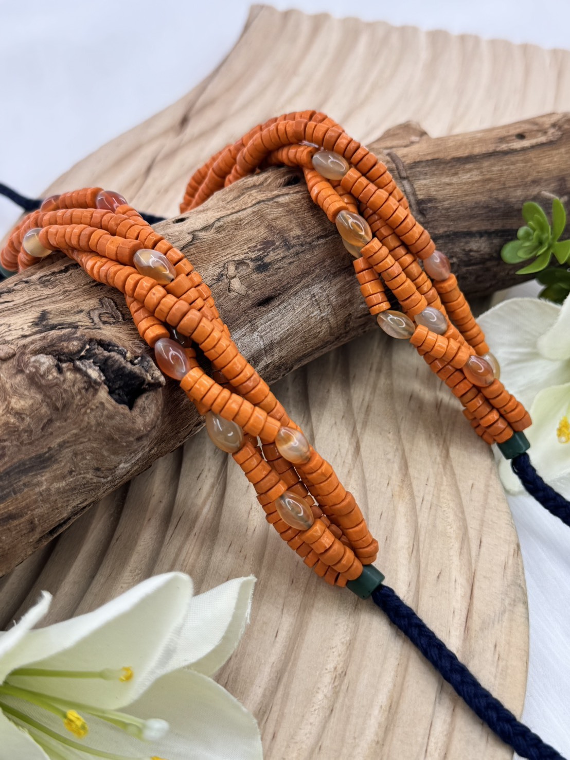 W-No.7貿易扁橘珠五條式手鍊16cm