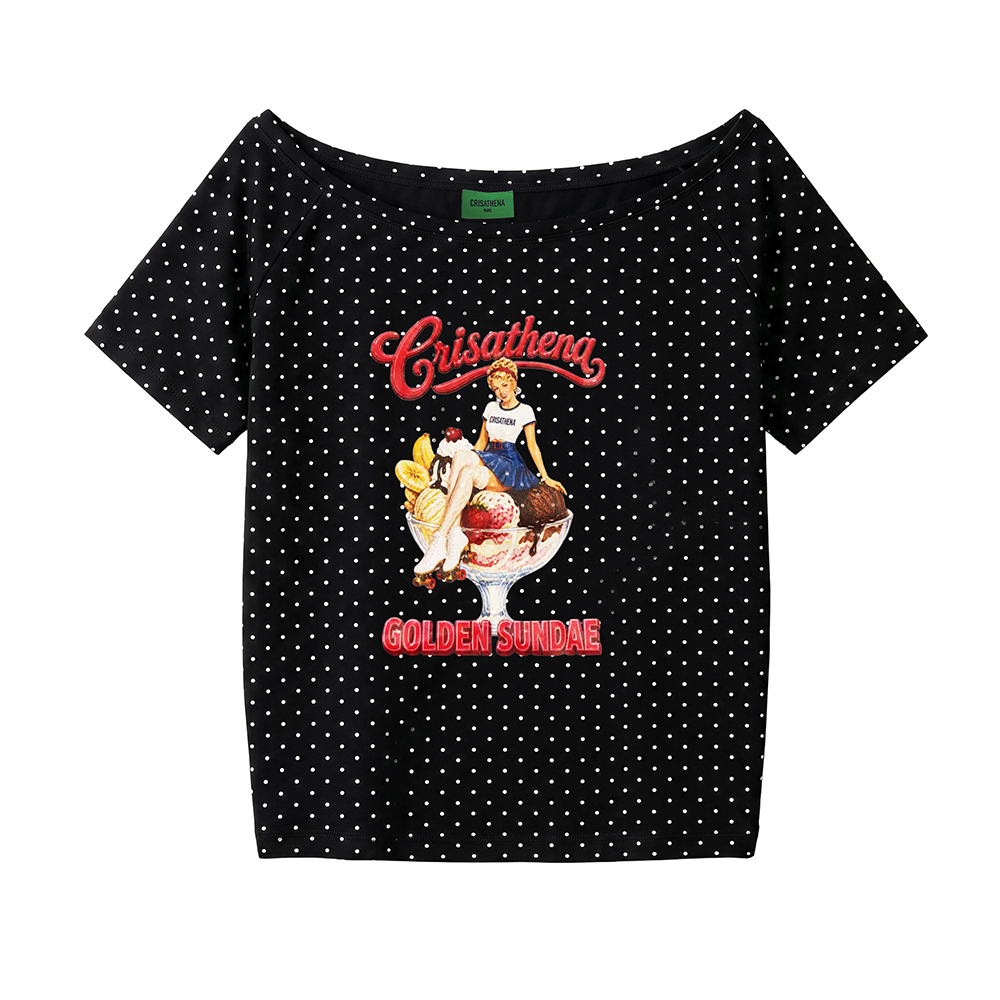 0519CT35-CRISATHENA-COLLECTION-Crisathena Golden Sundae Slouchy T-Shirt 白色/ 黑色/ S/ M/ L/ XL (A35)