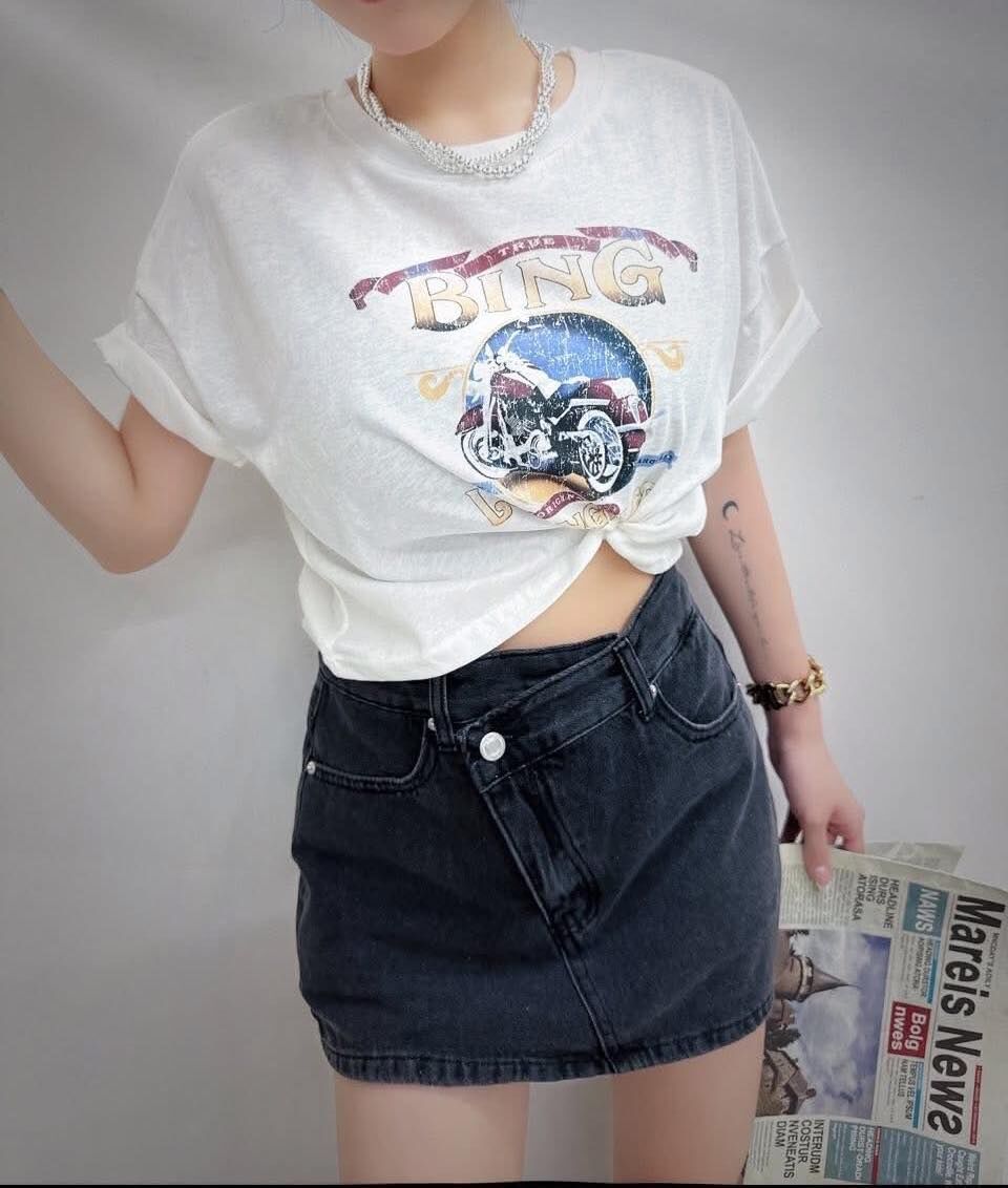【簡約百搭的美式復古機車造型棉tee】(現貨)