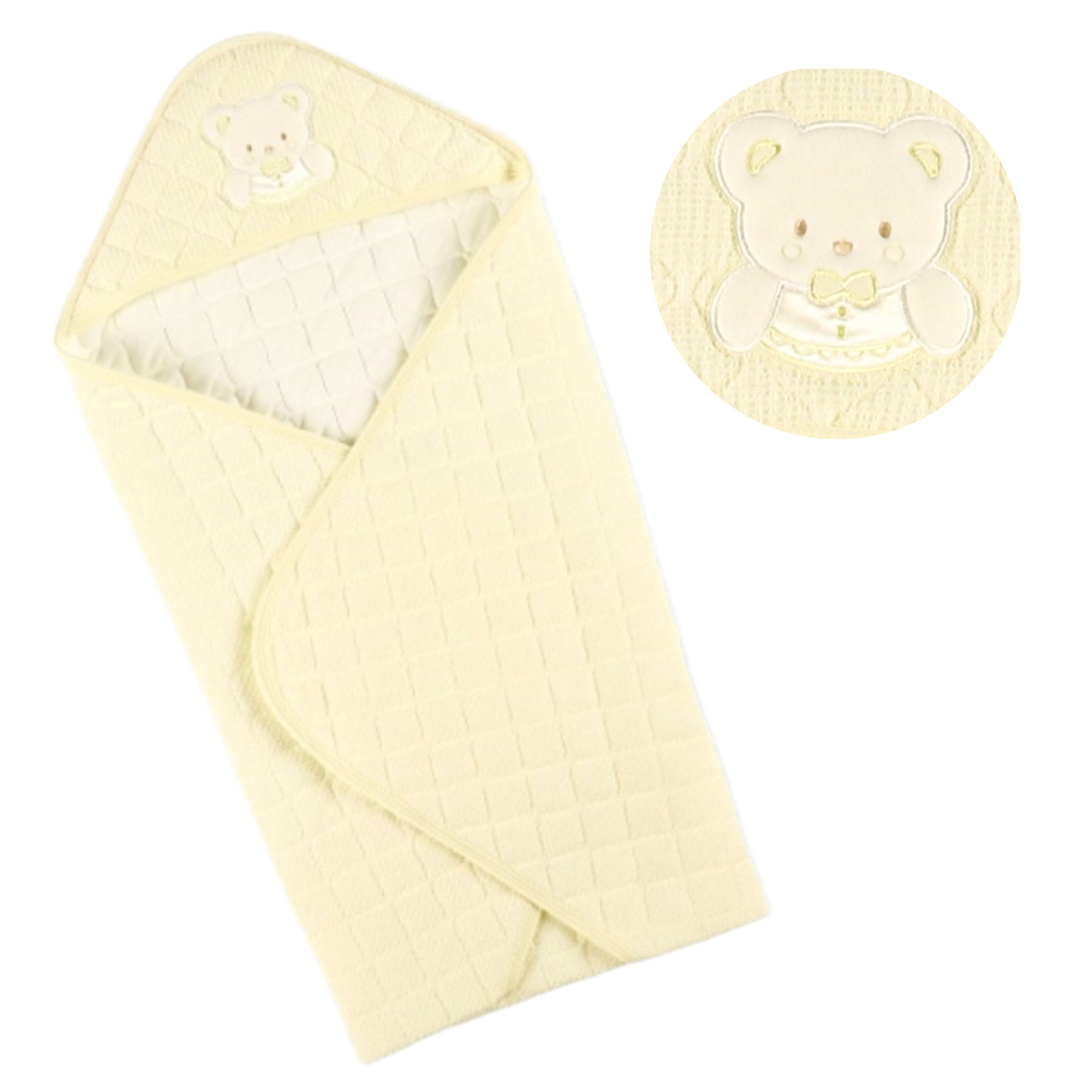 【Nishimatsuya】Soft Cotton Pile Hooded Swaddle Blanket - Yellow Bear