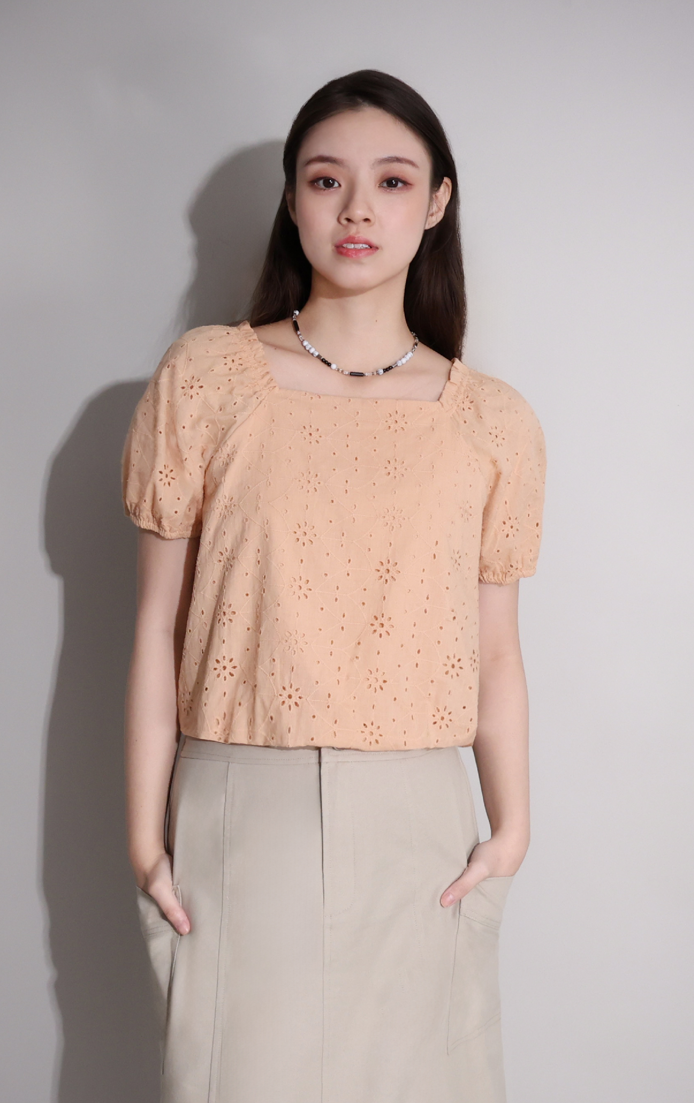 Broderie Anglaise Square Neck Puff Sleeve Top SH0324