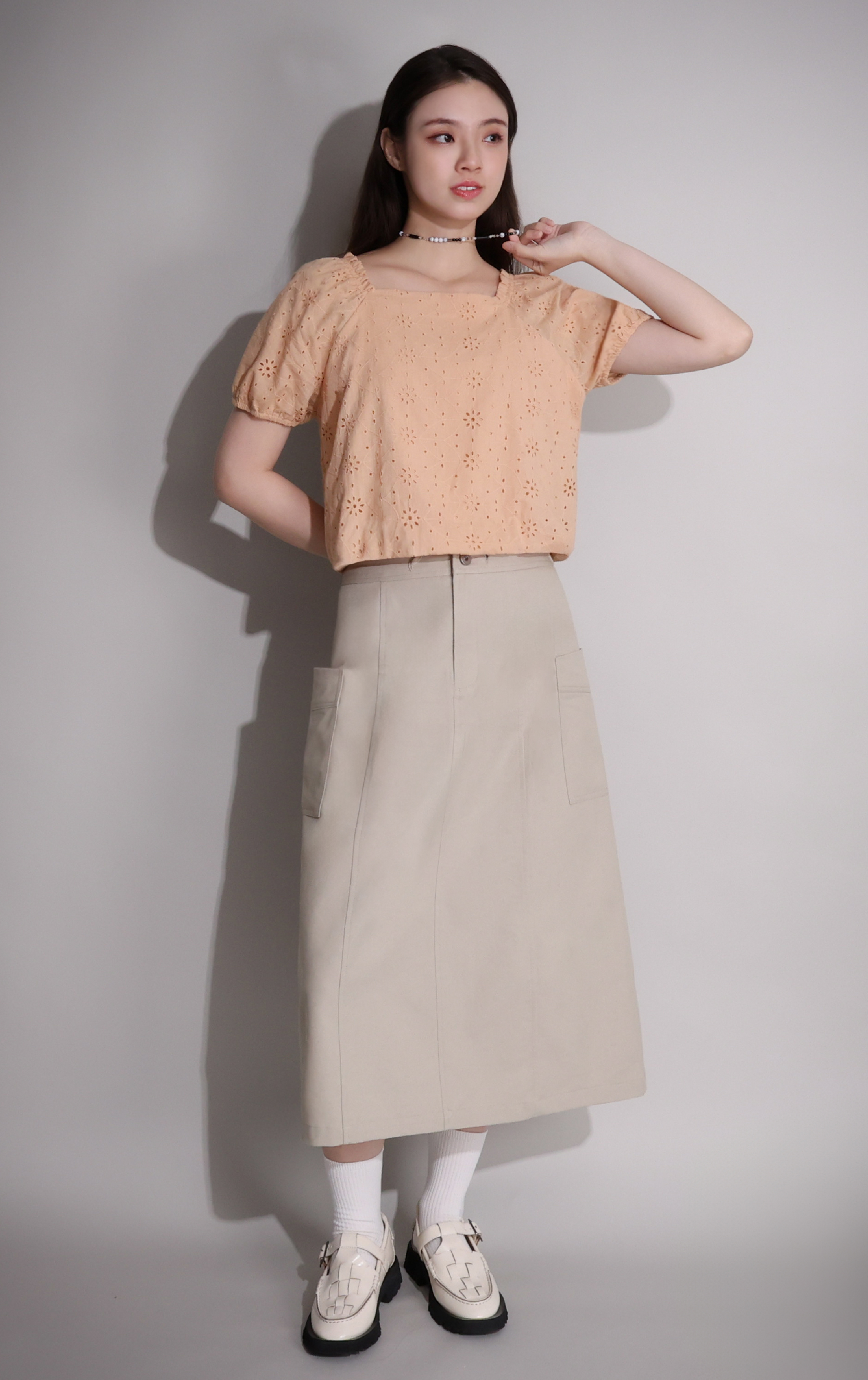 Broderie Anglaise Square Neck Puff Sleeve Top SH0324