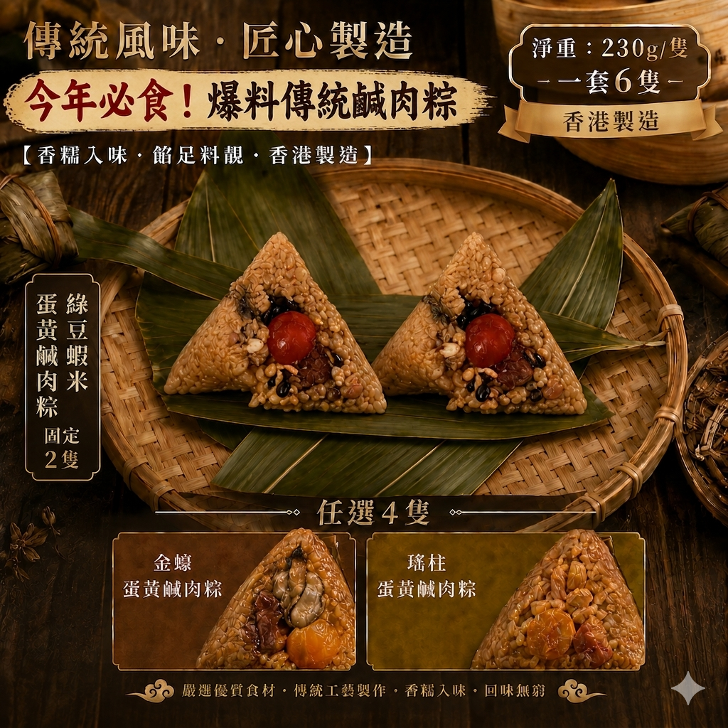 ZS010 爆料傳統鹹肉粽1套6隻裝 最佳食用期:冰格保存 1個月內享用