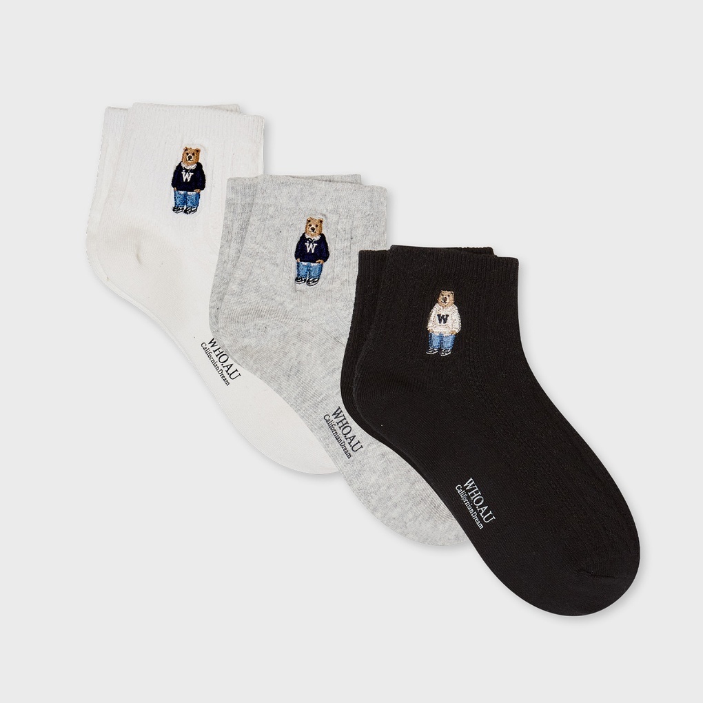 WHO A U - [3PACK]Steve Ankle Socks *2色* (WHAYG1112A)