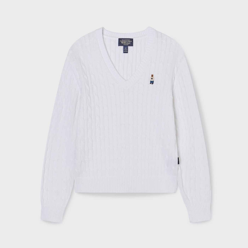 WHO A U - Steve V-neck Cable Sweater *2色* (WHKAG1114F)