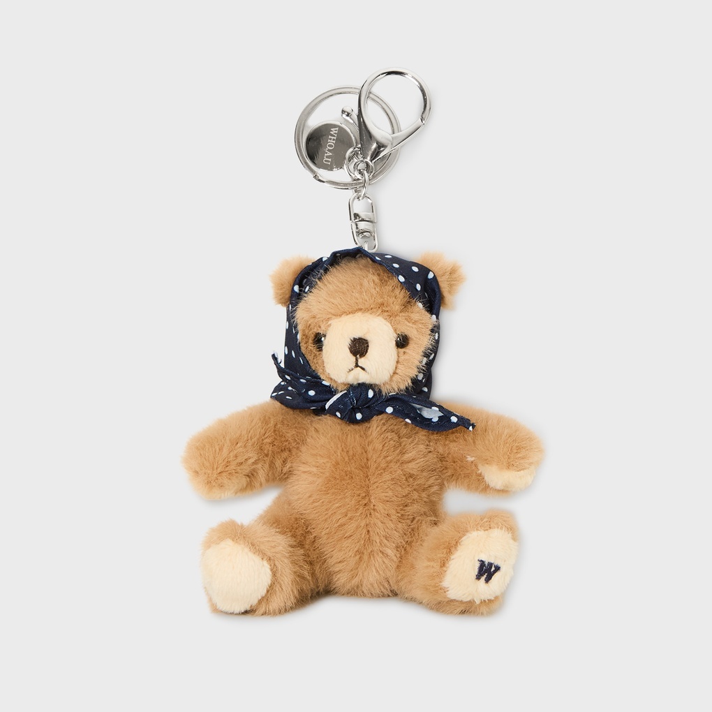 WHO A U - Mini Fluffy Bear Bandana Keyring *Navy* (WHAWG2321A)