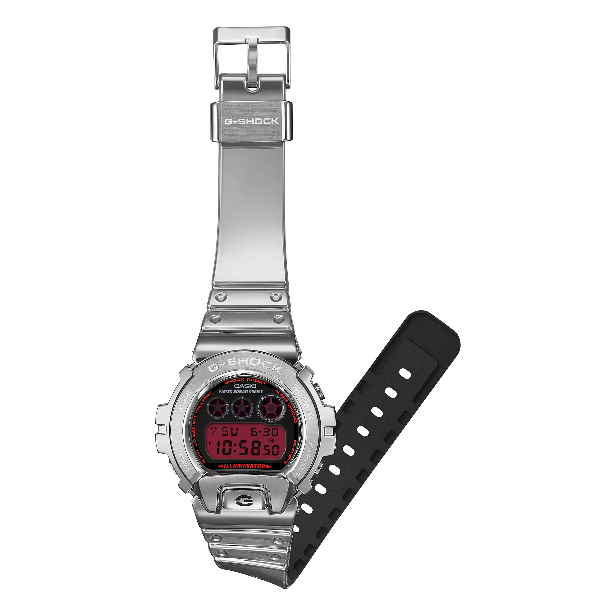 【CASIO 卡西歐】 G-SHOCK 時尚銀 自動日曆 LED光 耐衝擊  高防水 電子錶 矽膠錶帶 不鏽鋼殼 手錶 GM-6900YRA-8