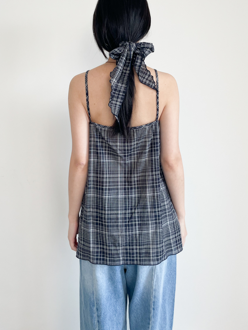 gingham cami dress with triangle scarf
