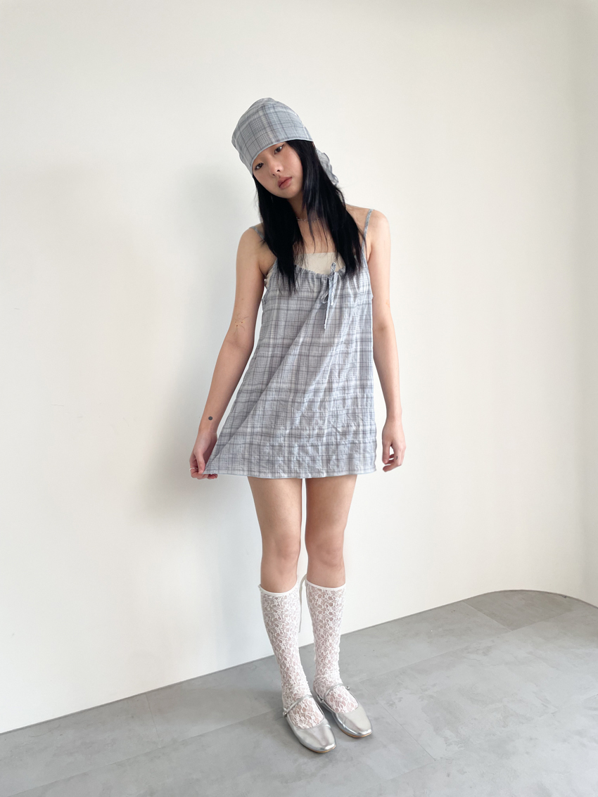 gingham cami dress with triangle scarf