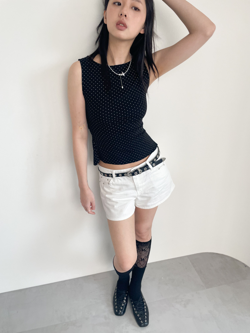 polka dot waist line with back tie vest