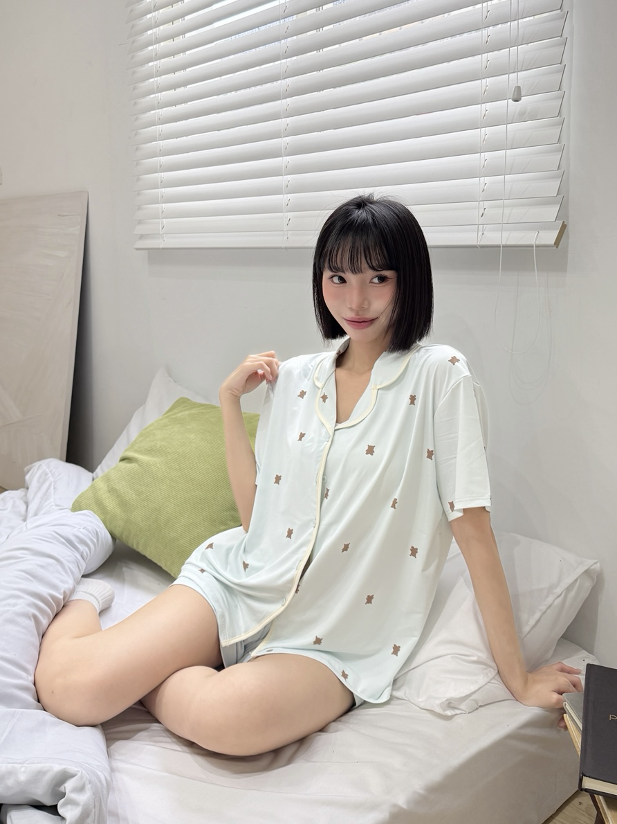 睡衣派對🐰涼感冰絲小熊短袖睡衣套裝(3色)
