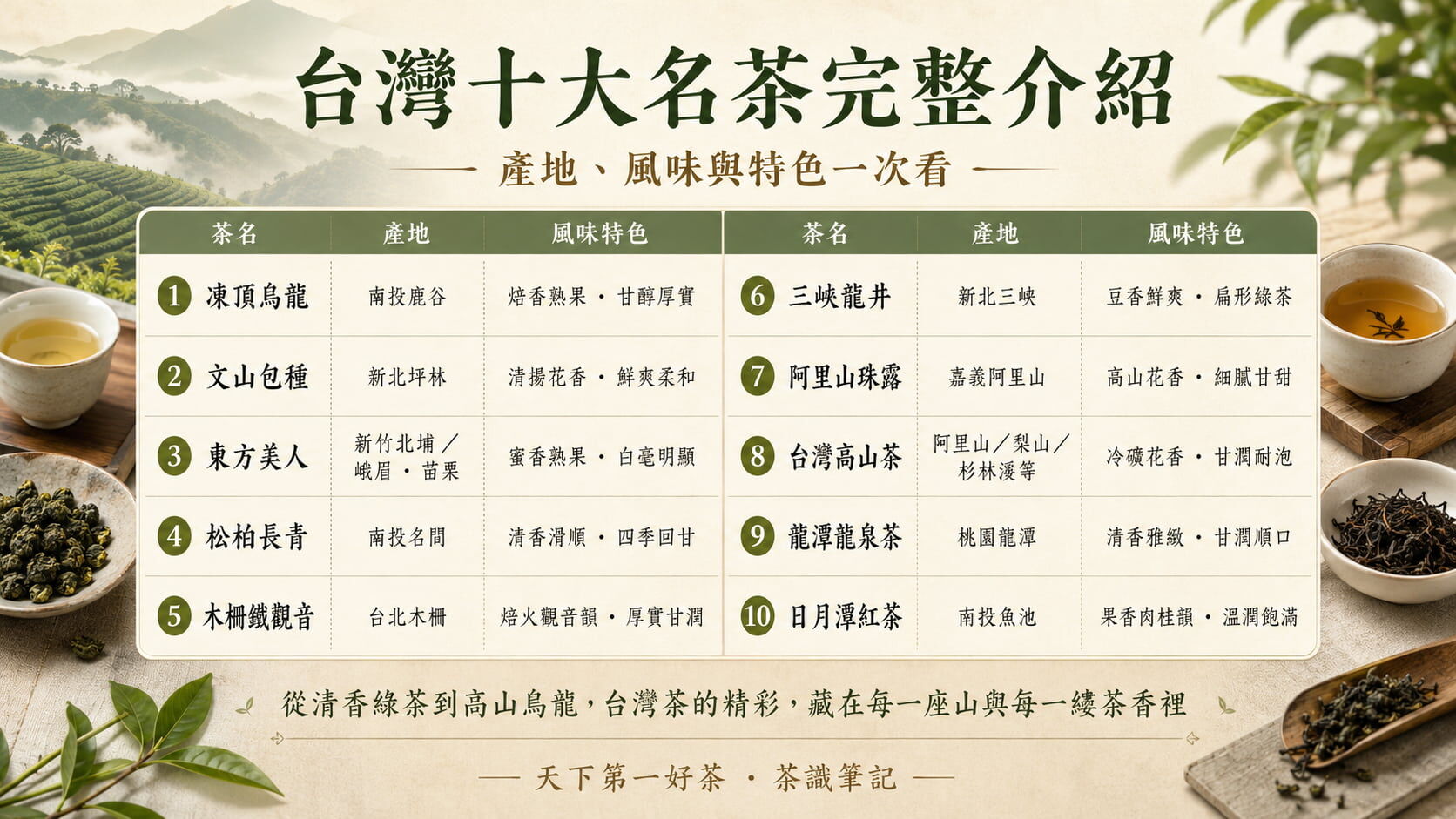 台灣十大名茶完整介紹：產地、風味與特色一次看