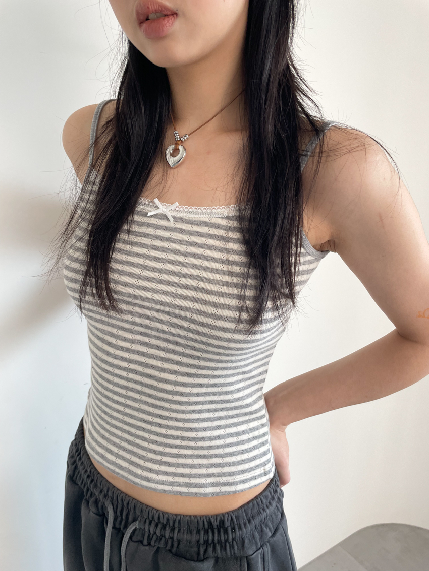 lace trim mini bow stripe cami