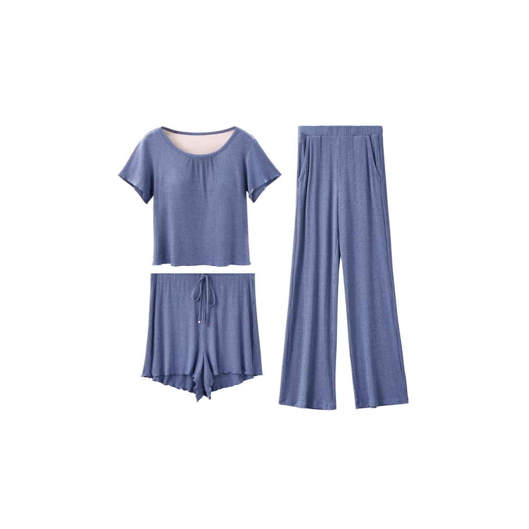 HKCG0515-056 【雙C提拉】2-IN-1美胸睡眠内 衣短袖家居服套装(短褲+長褲) Nightshadow Blue EL25007 (A56M-XXL)