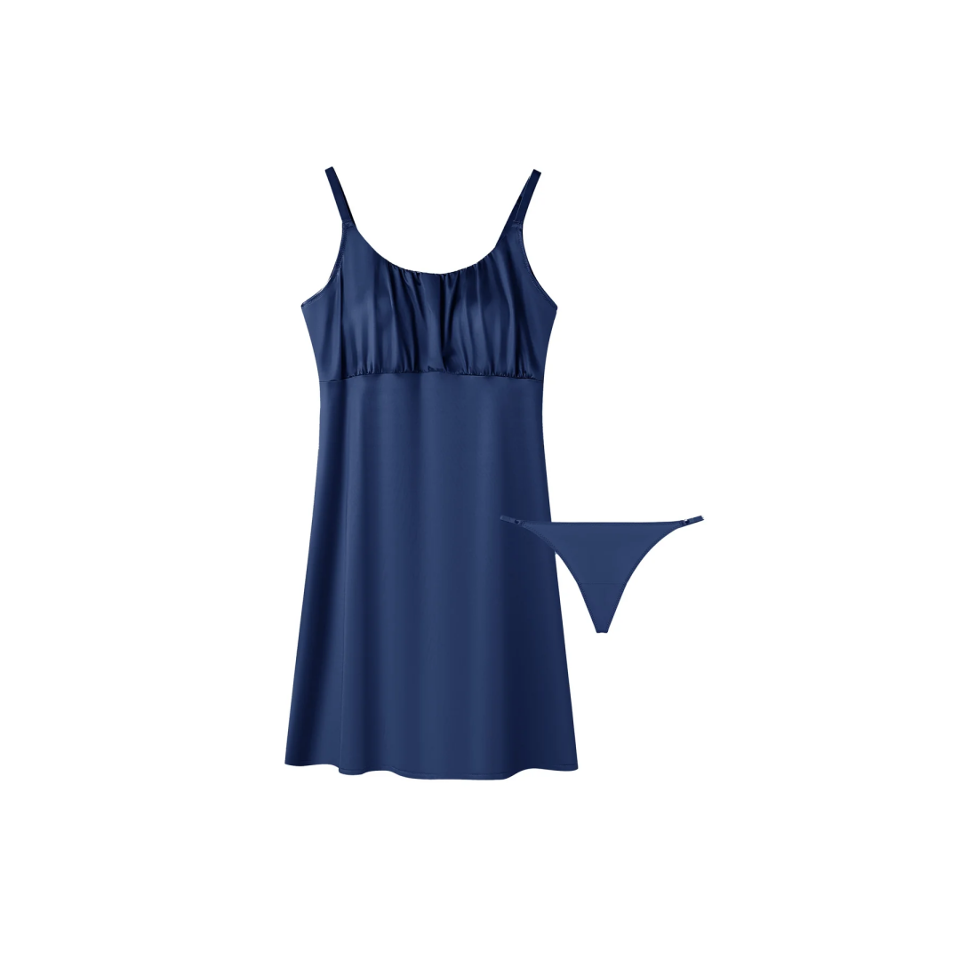 HKCG0515-061 【GLOW-UP MAGIC LUXE】2-IN-1 雙C提拉絲滑緞面吊帶美胸睡裙(配丁字褲) ture-navy EL24007 (A61M-2XL)