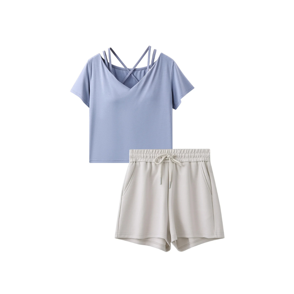 HKCG0515-071 【雙C提拉・LINEAWEAR】2-IN-1 美胸短袖家居服套裝 藍色 EL26021 (A71M-XXL)