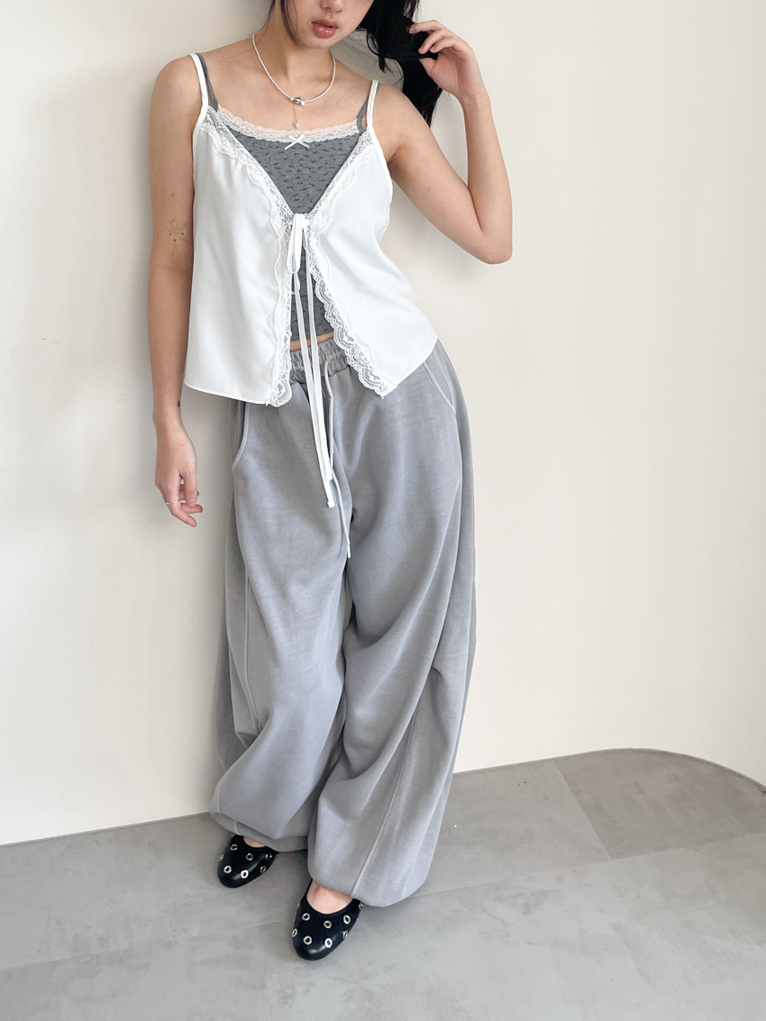 lace trim front-tie overlay vest