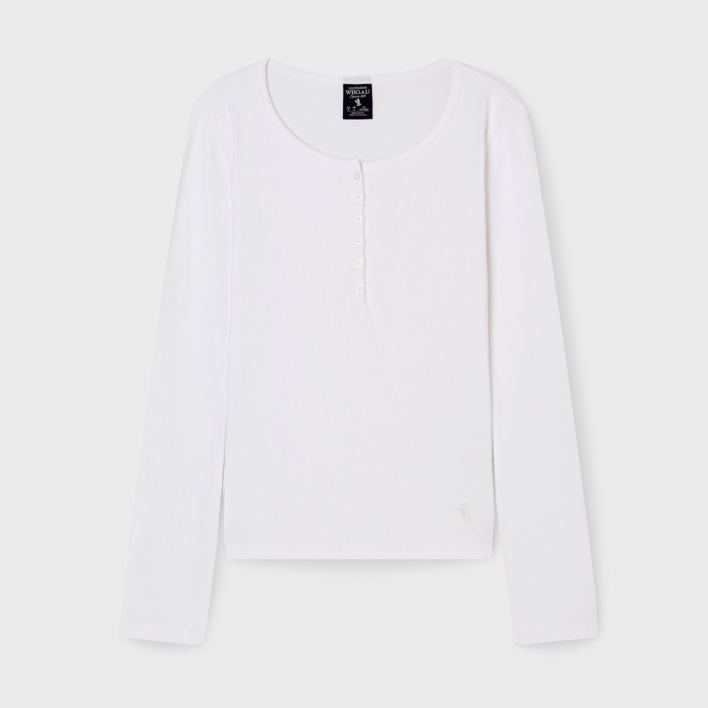 WHO A U - Ribbed Henry Neck Long Sleeve T-shirt *3色* (WHLAG2322F)