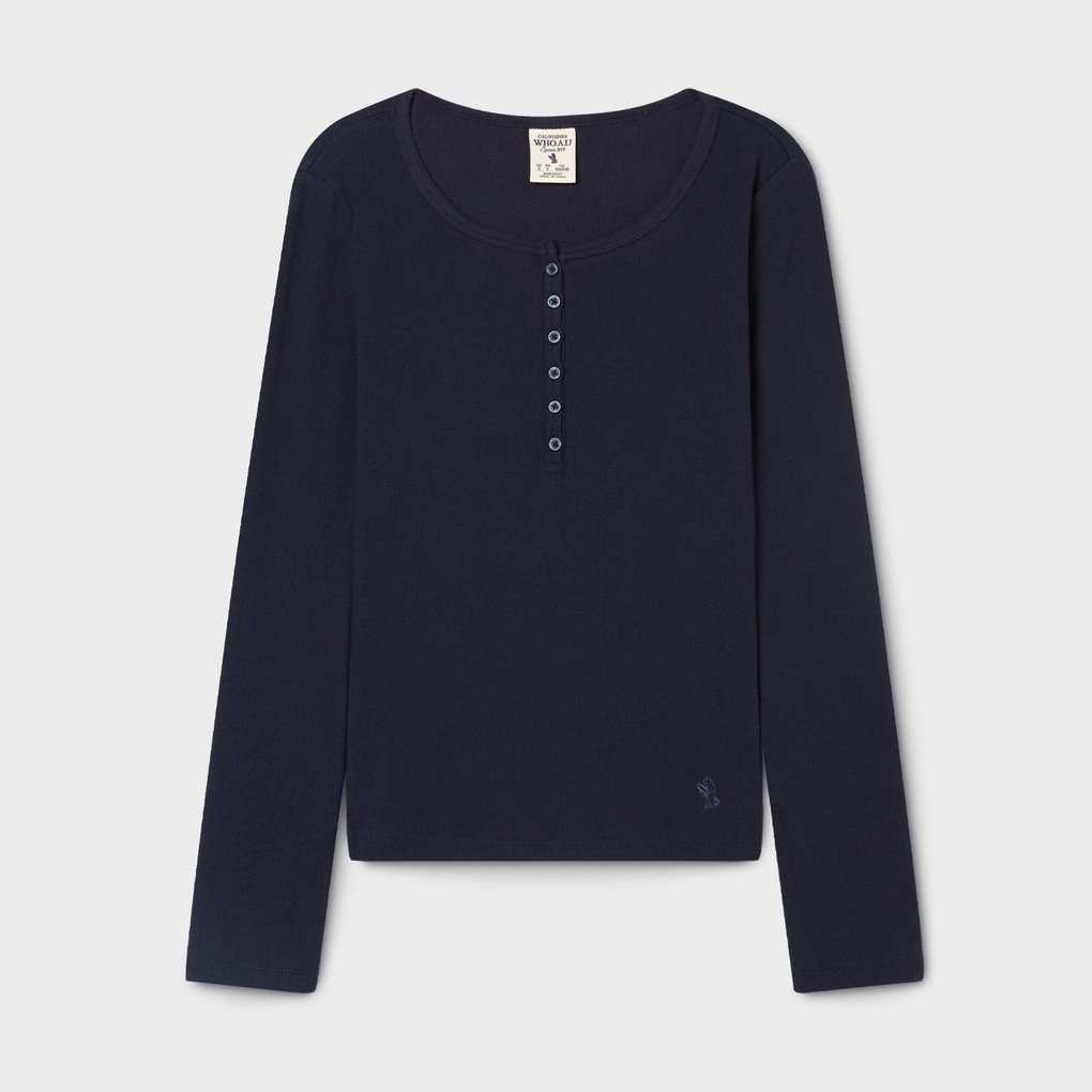 WHO A U - Ribbed Henry Neck Long Sleeve T-shirt *3色* (WHLAG2322F)