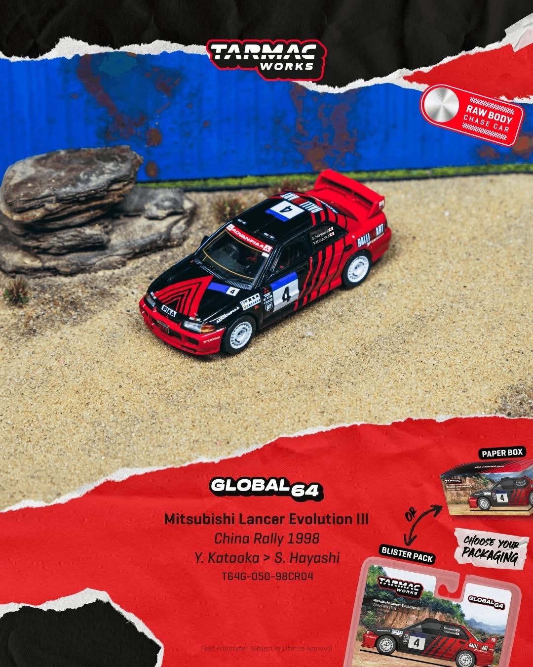 預訂 Pre Order - Tarmac Works Mitsubishi Lancer Evolution III China Rally 1998 Yoshihiro Kataoka / Satoshi Hayashi