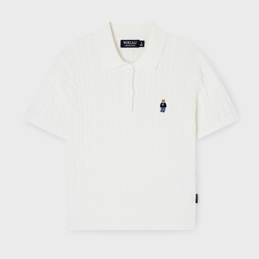 WHO A U - Steve Collar Cable Short Sleeve Sweater *3色* (WHKAG2423F)