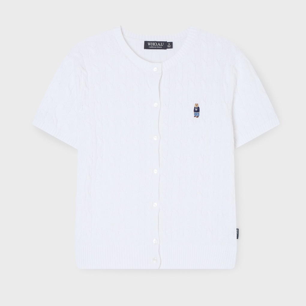 WHO A U - Steve R-neck Cable Short Sleeve Cardigan *4色* (WHCKG2412F)