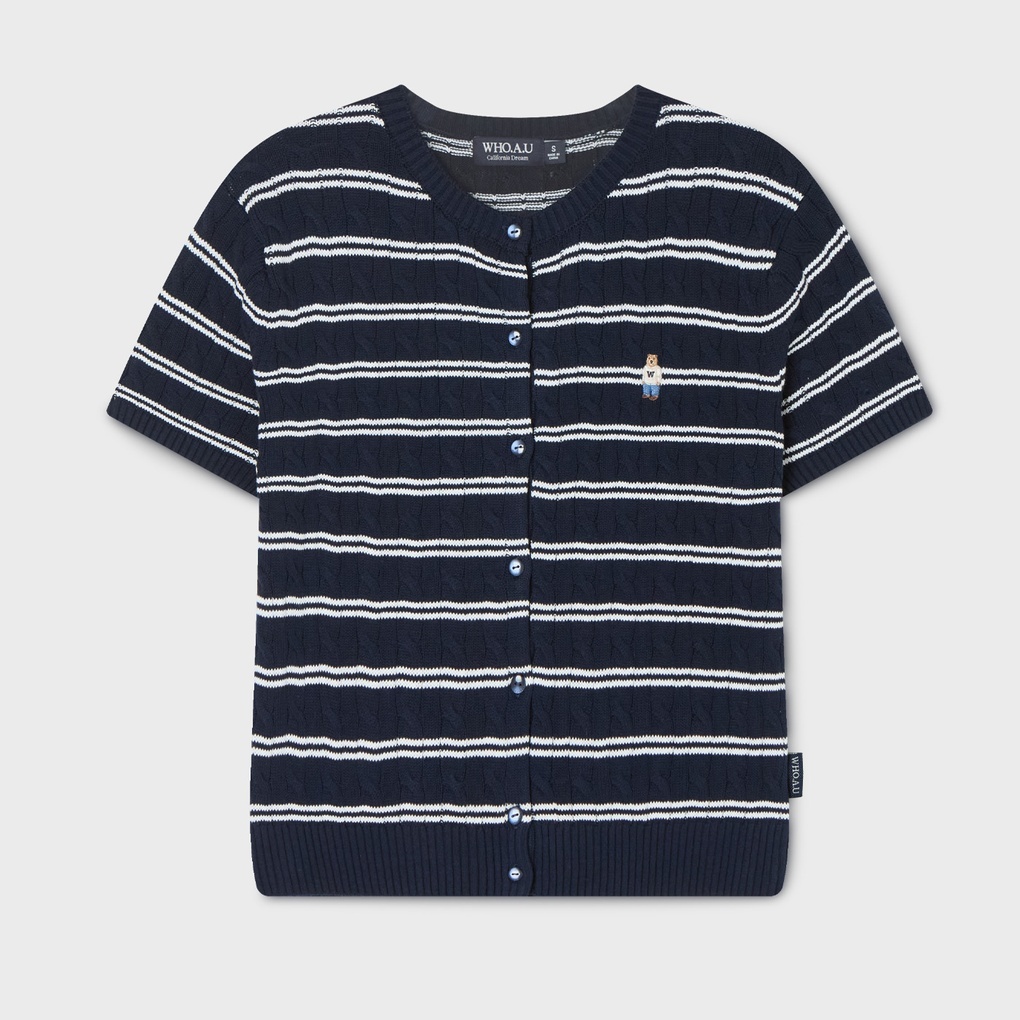 WHO A U - Steve R-neck Cable Short Sleeve Cardigan *4色* (WHCKG2412F)