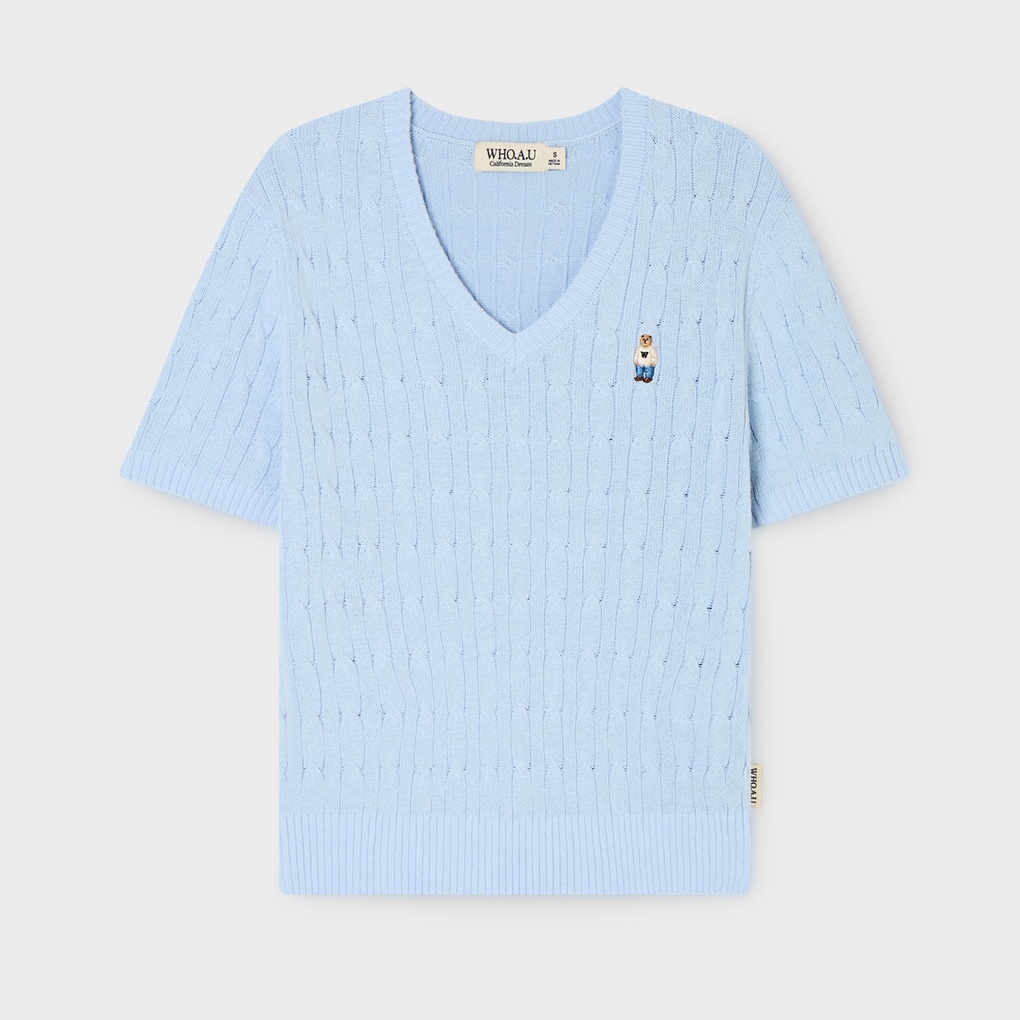 WHO A U - Steve V-neck Cable Short Sleeve Sweater *4色* (WHKAG2411F)