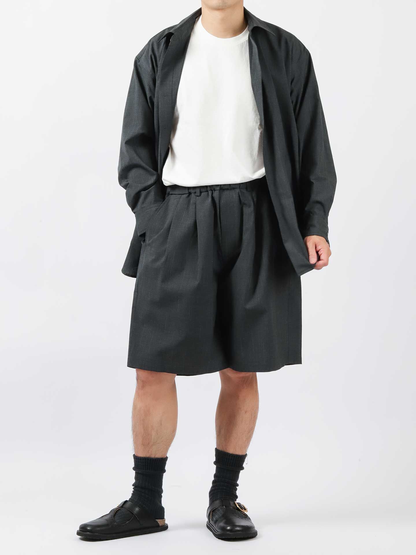 YOKO SAKAMOTO Double Pleated Wide Easy Shorts Charcoal