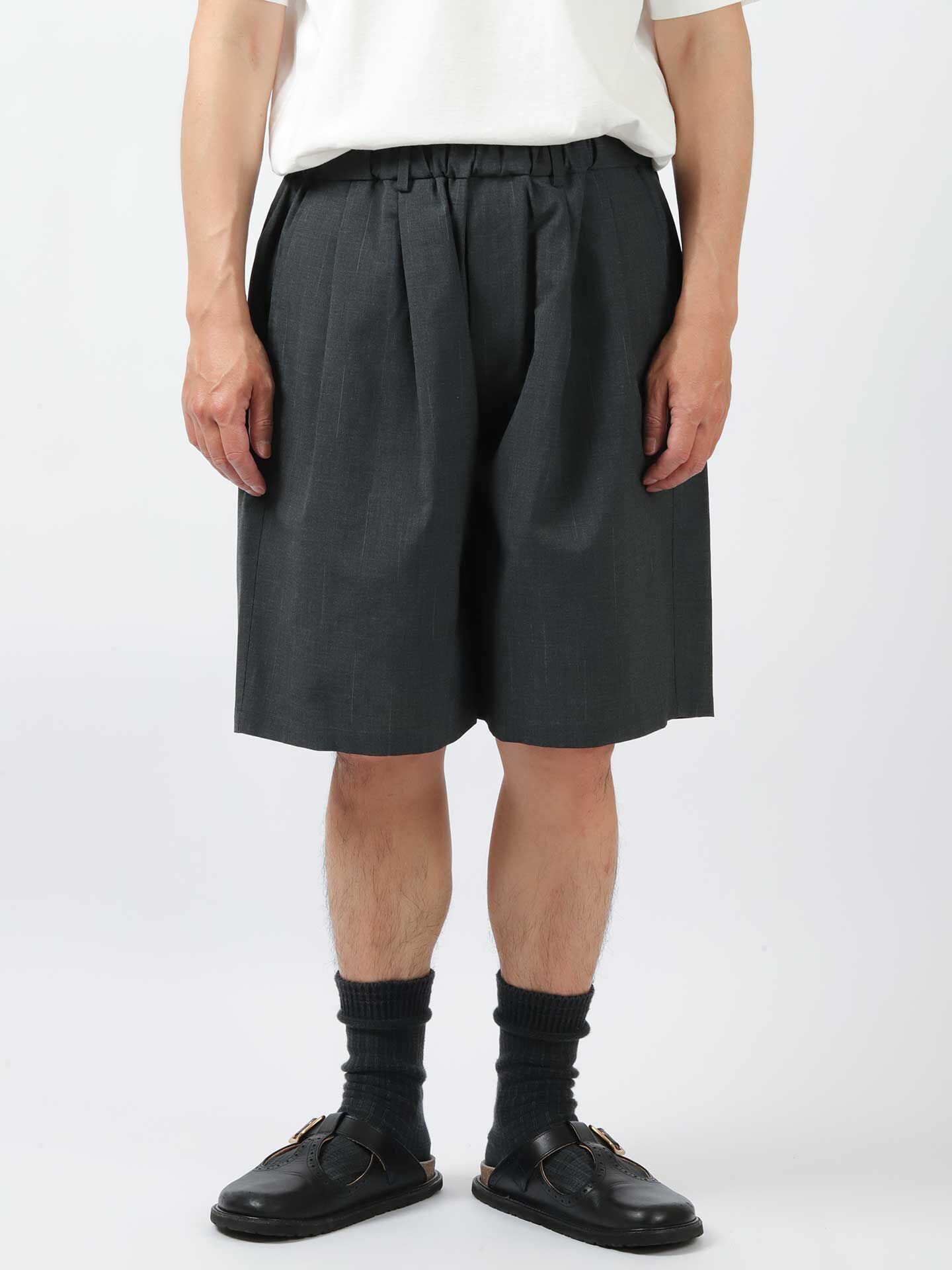 YOKO SAKAMOTO Double Pleated Wide Easy Shorts Charcoal