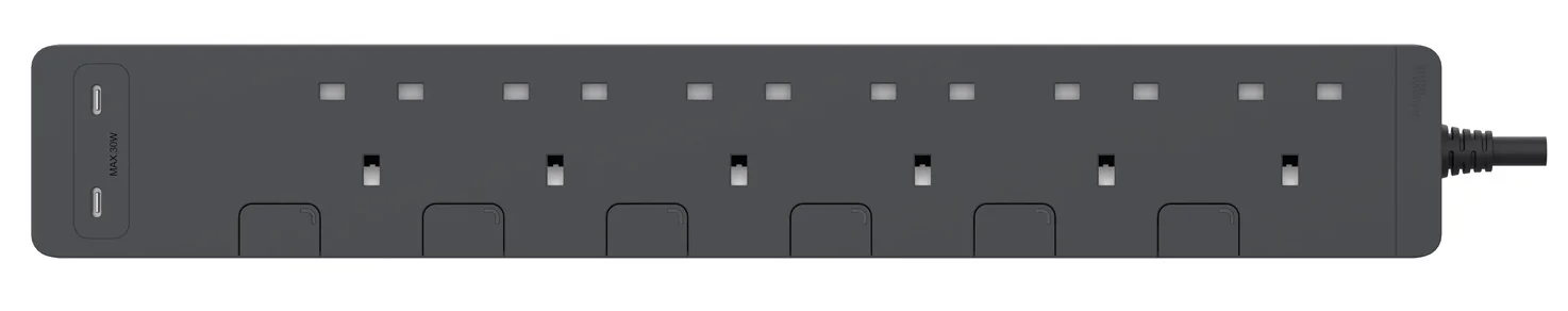 Schneider 施耐德 TSH36QCUSB_3_WE 6位獨立開關安全拖板+2USB C+C
