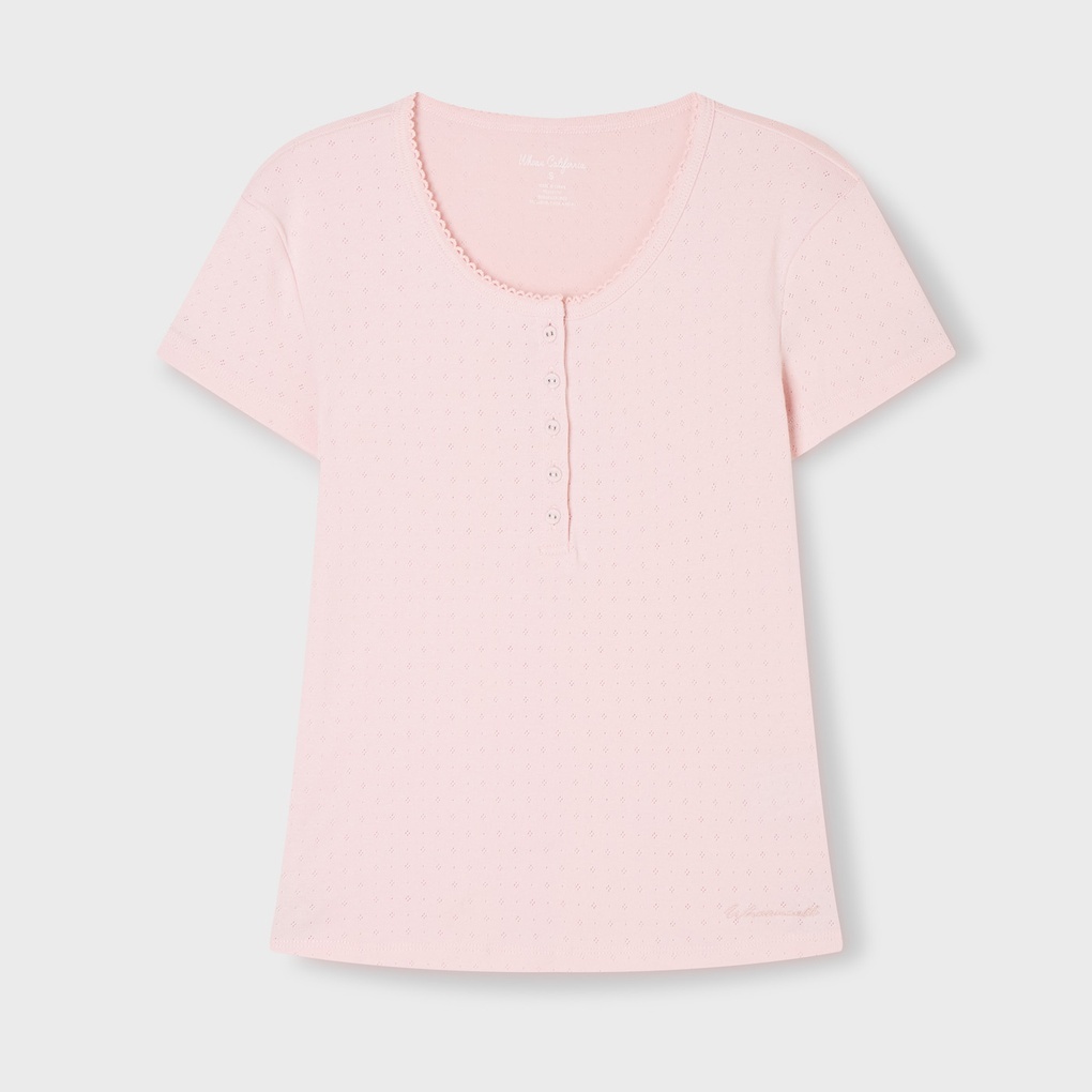WHO A U - Eyelet Henry Neck T-shirt *4色* (WHRAG2532F)