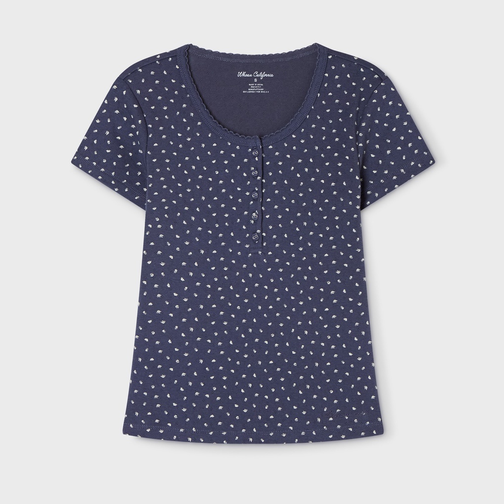 WHO A U - Eyelet Henry Neck T-shirt *4色* (WHRAG2532F)